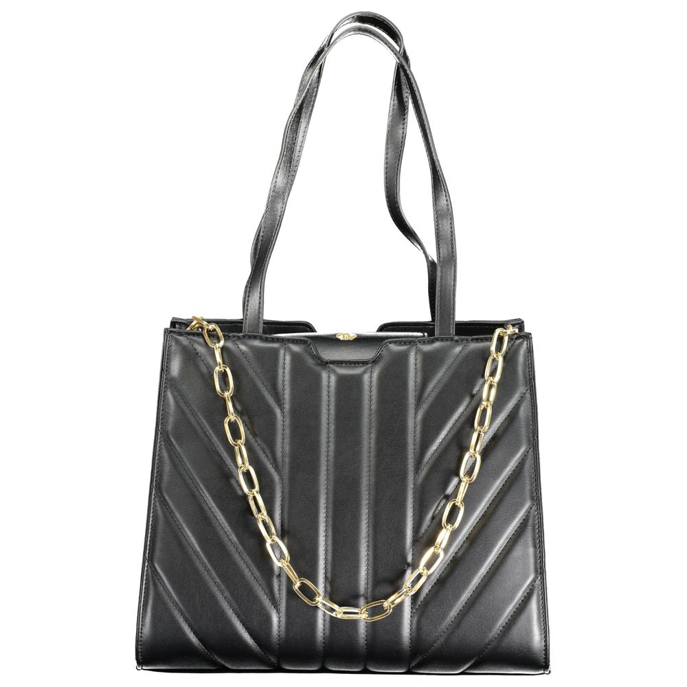 Mario Valentino Black Polyethylene Handbag with chain handle, 2 compartments, central and internal pocket, contrast details, zip closure.