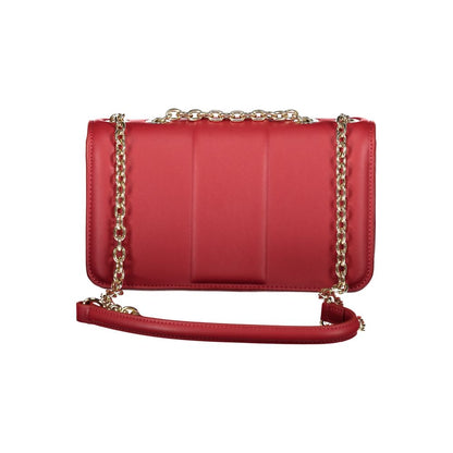 Mario Valentino Red Polyethylene Women Handbag with gold chain and snap closure, showcasing bold sophistication and edgy elegance.