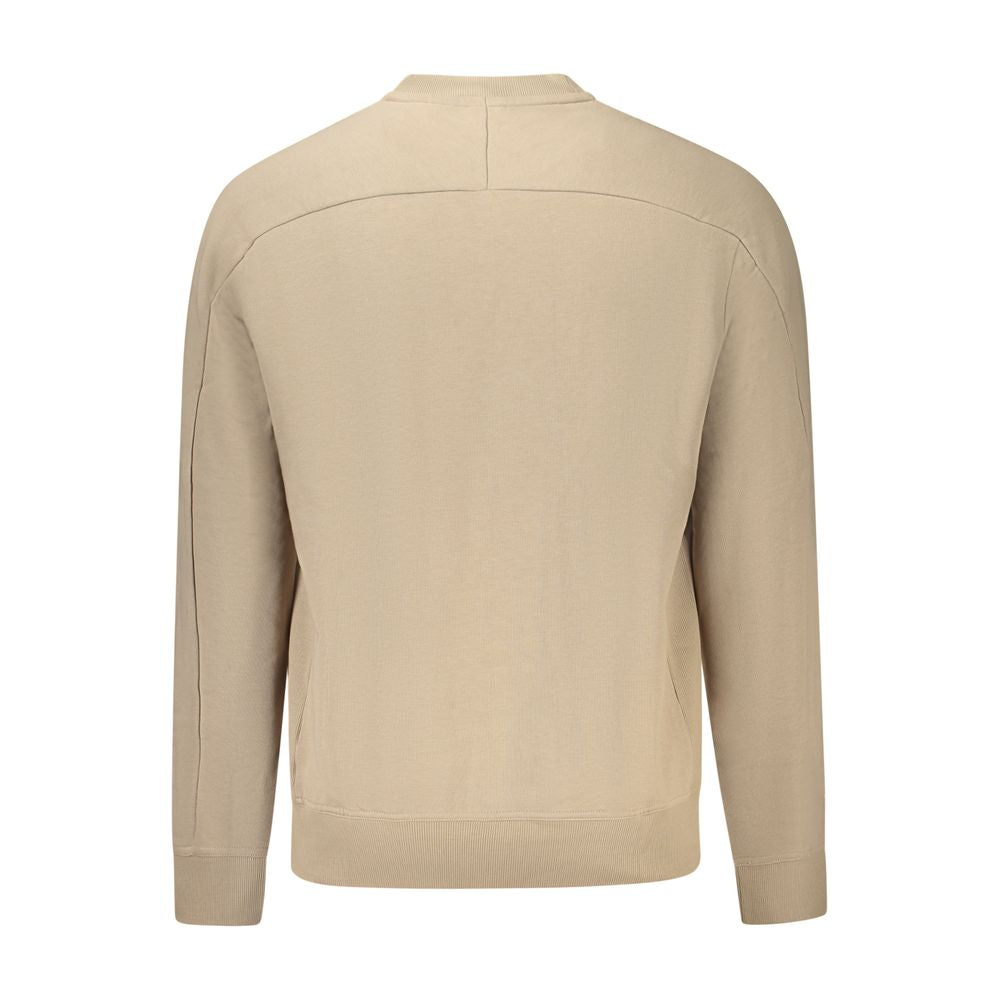 Back view of Hugo Boss Beige Cotton Men Sweater showcasing long sleeves and soft brushed interior