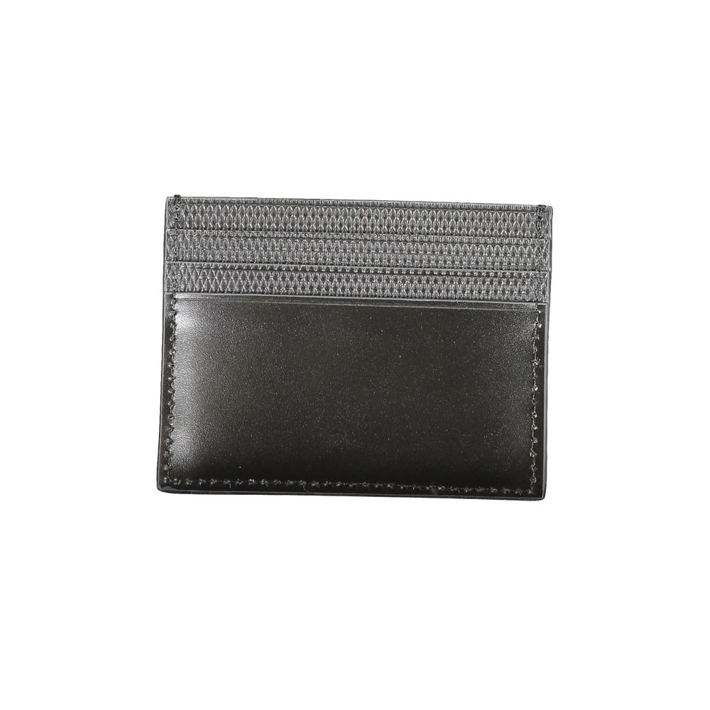 Calvin Klein Black Leather Wallet with card holder, central pocket, contrast details, logo print