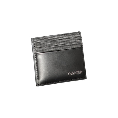 Calvin Klein Black Leather Wallet with card holder, central pocket, contrast details, and logo print
