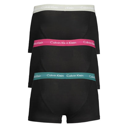Calvin Klein Black Cotton Underwear: Boxer tri-pack with elastic waistbands, contrast colors, and logo.