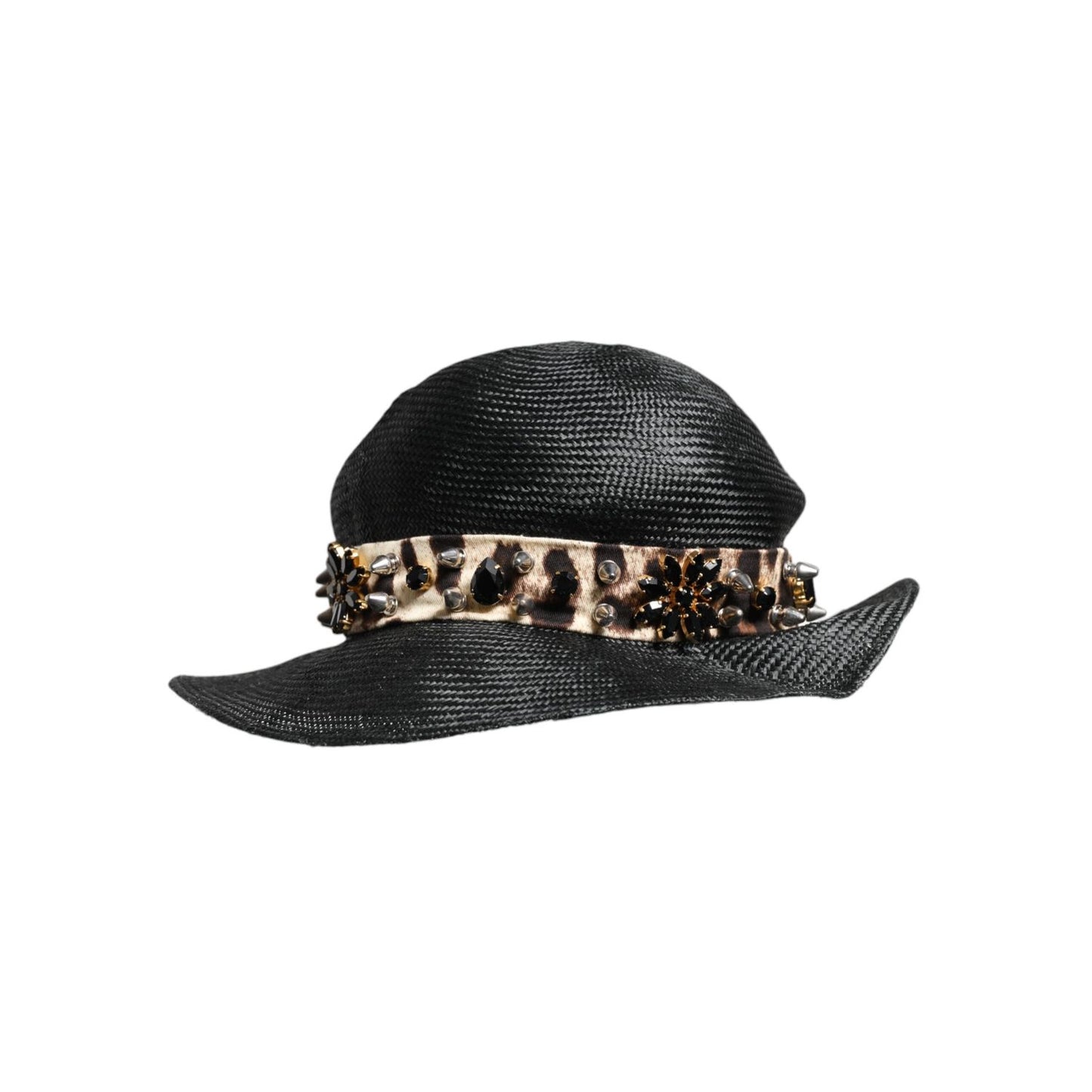 Dolce & Gabbana Black Straw Crystal Embellished Wide Brim Hat HAT9648-56