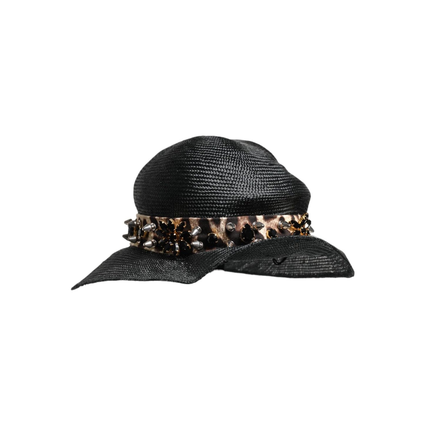 Dolce & Gabbana Black Straw Crystal Embellished Wide Brim Hat HAT9648-56