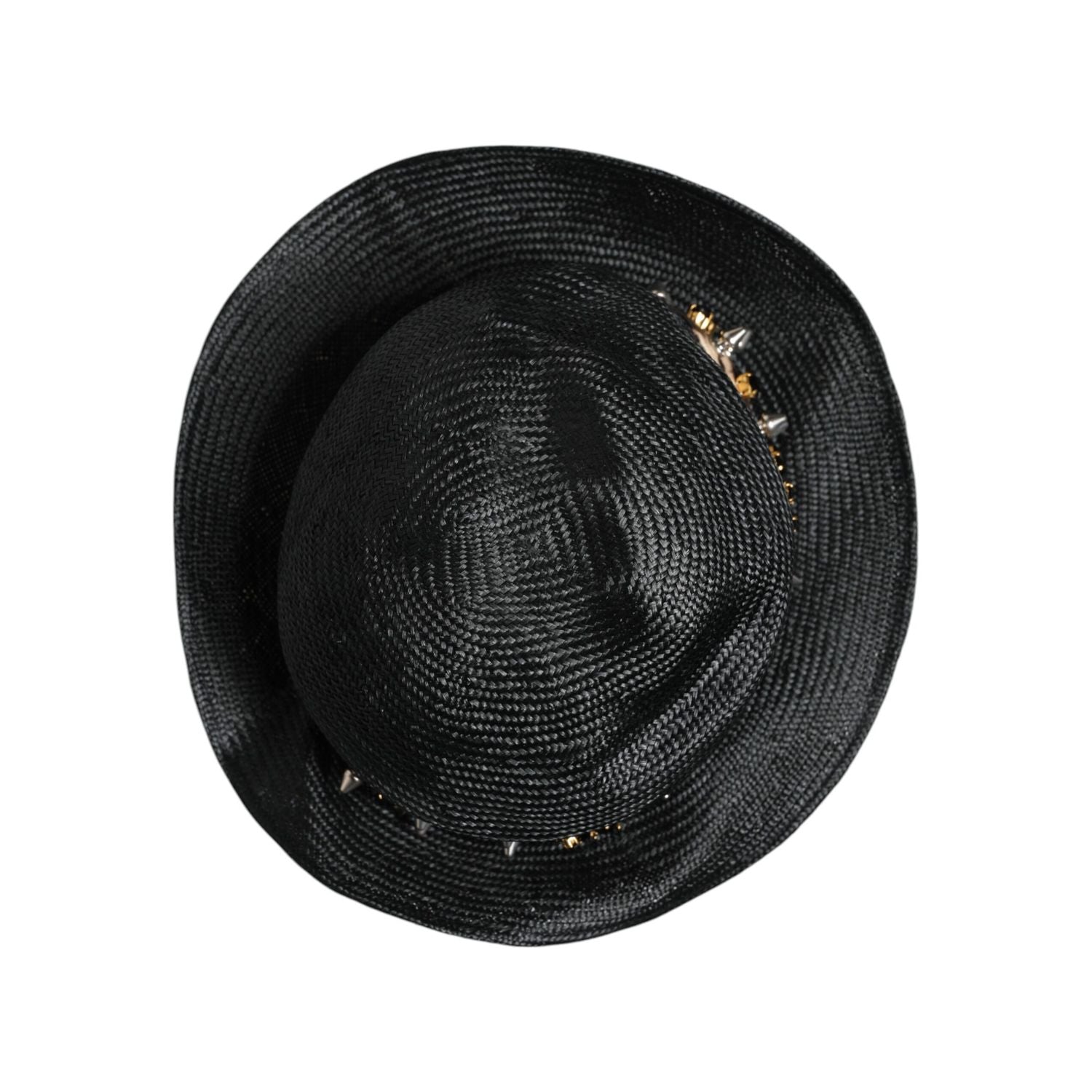 Dolce & Gabbana Black Straw Crystal Embellished Wide Brim Hat