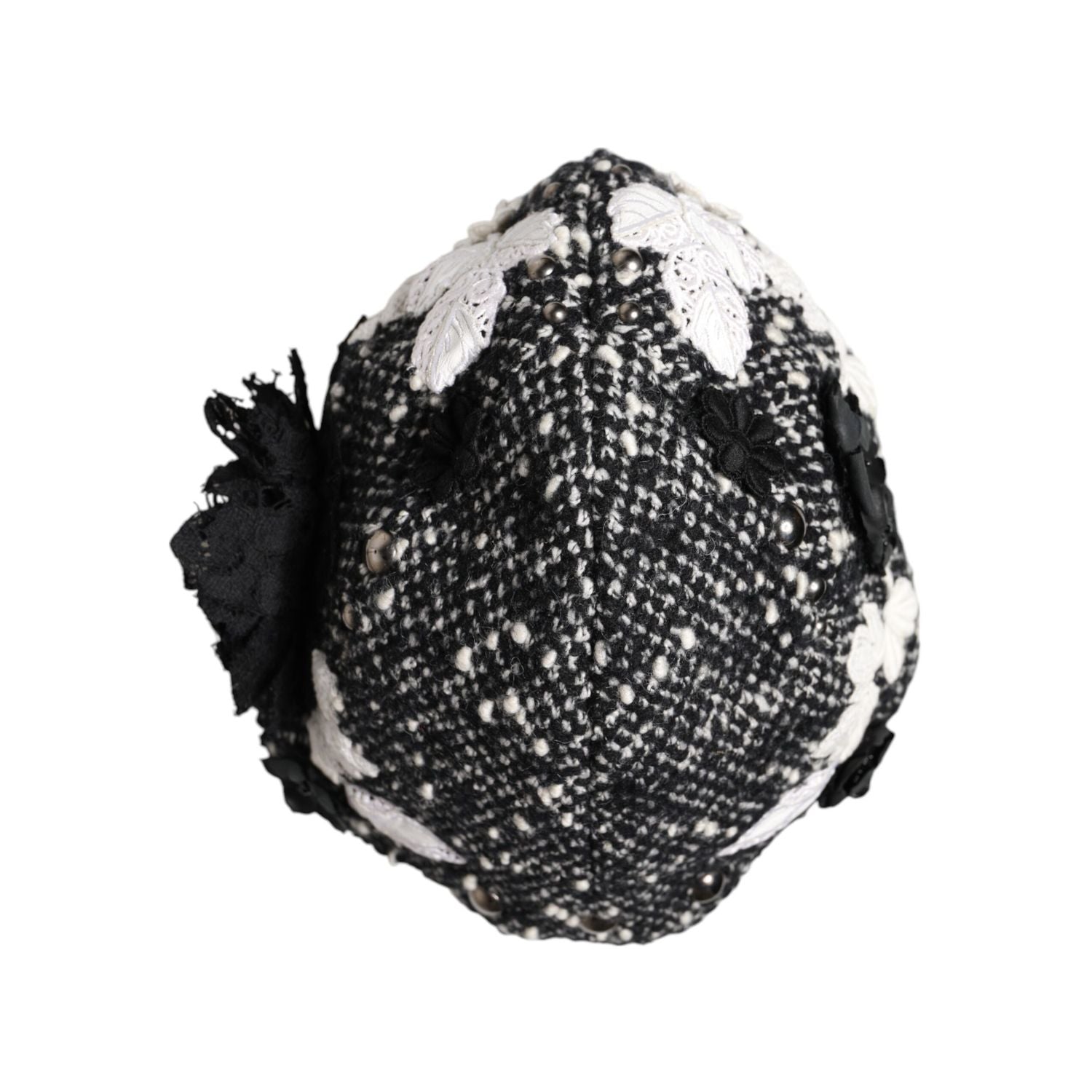 Dolce & Gabbana Black Wool White Floral Embellished Cloche Hat