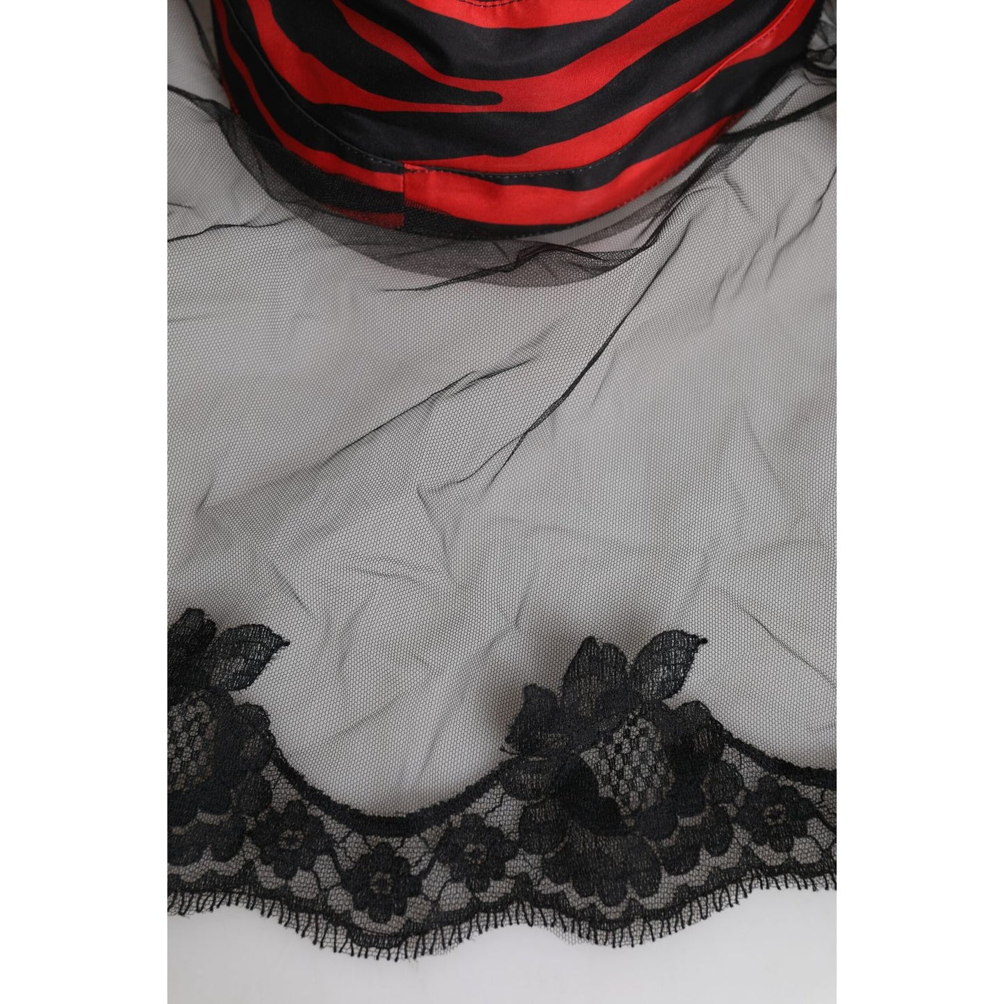 Dolce & Gabbana Black Red Stripes Lace Tulle Bucket Hat HAT9799-57