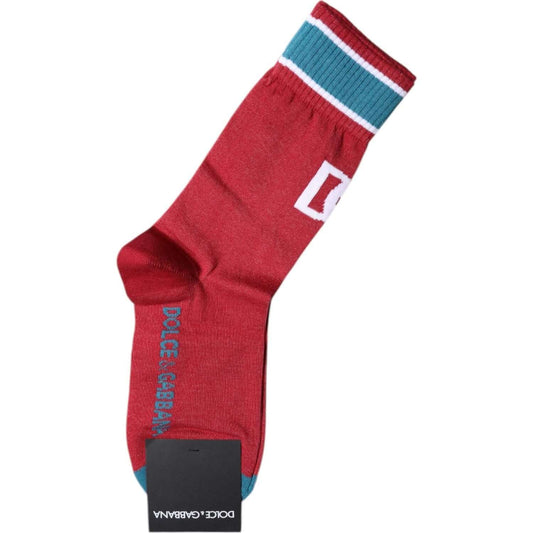 Dolce & Gabbana Red Cotton DG Logo Print Mid Calf Socks