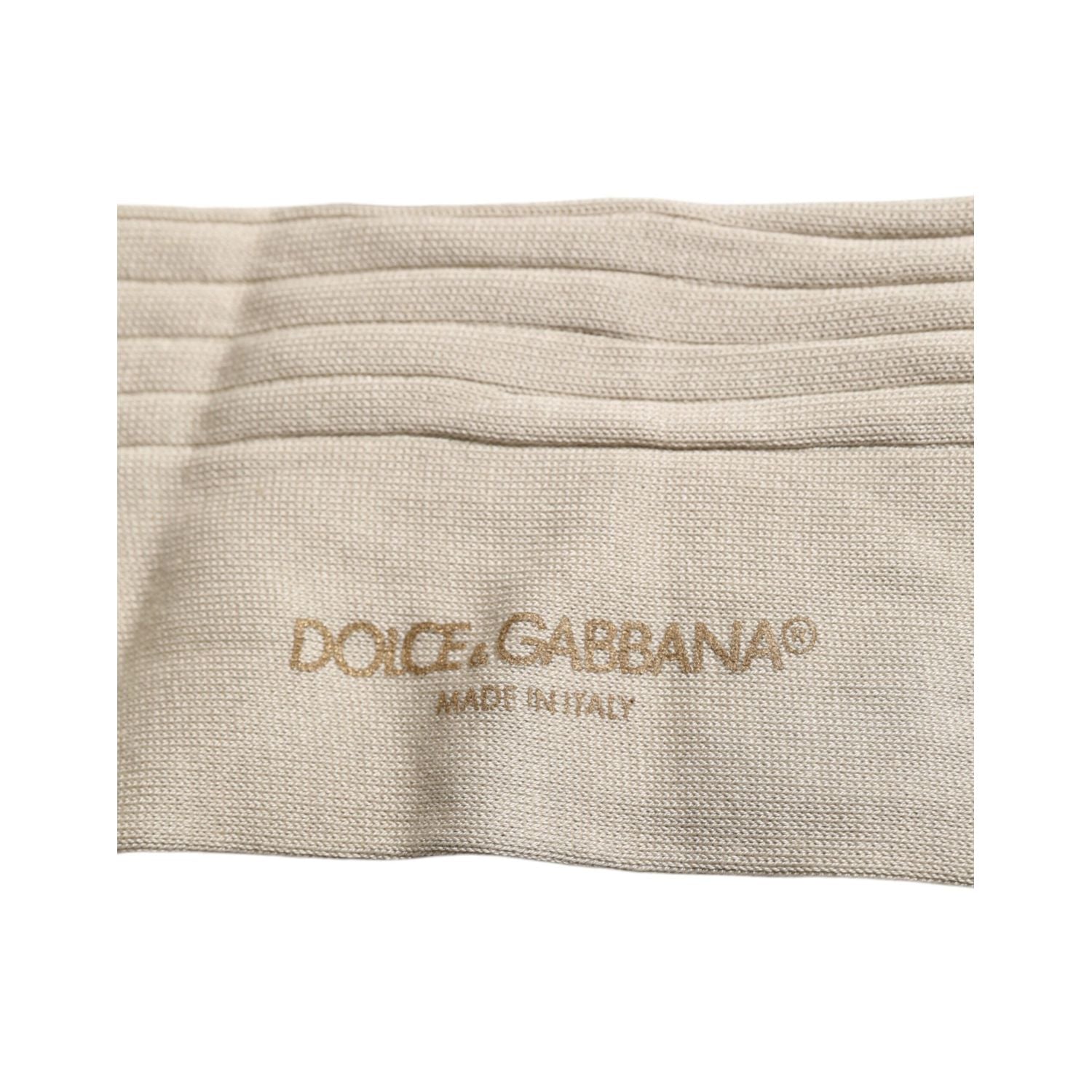 Dolce & Gabbana Beige Cotton Stretch Logo Mid Calf Socks