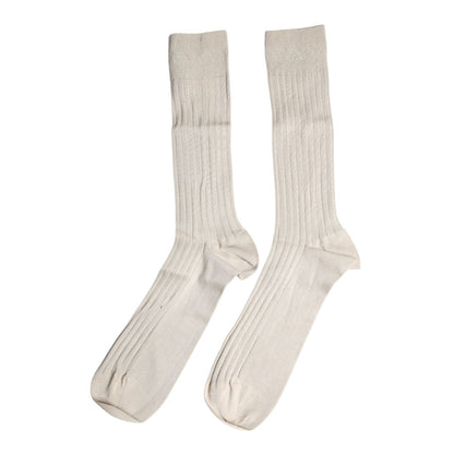 Dolce & Gabbana Beige Cotton Stretch Logo Mid Calf Socks