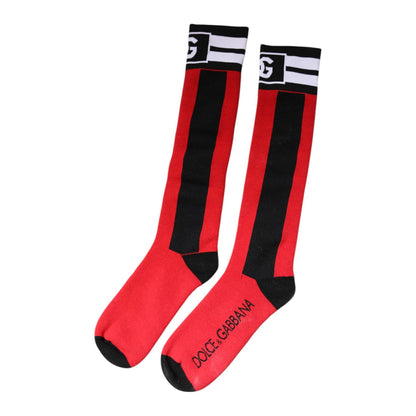 Dolce & Gabbana Red Cotton Stretch Printed Socks