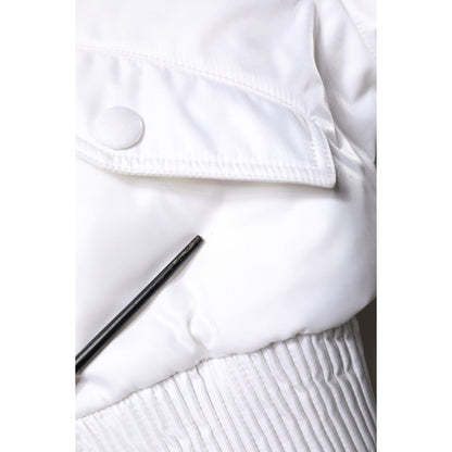 Dolce & Gabbana White Nylon Full Zip Cropped Bomber Jacket