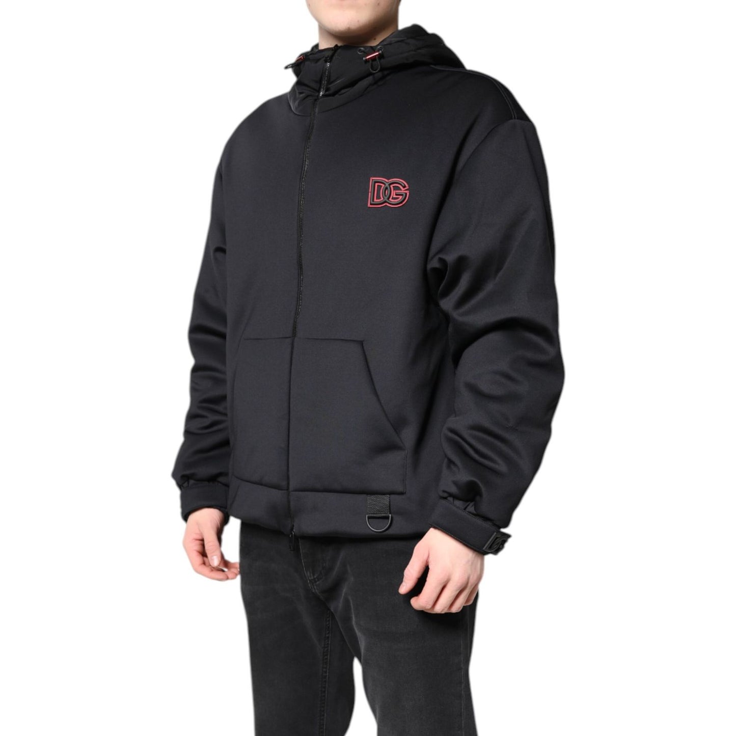 Dolce & Gabbana Black Polyester DG Hooded Full Zip Jacket