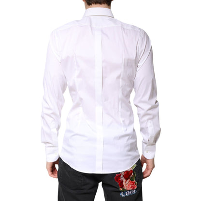 Dolce & Gabbana White Cotton GOLD Dress Formal Collared Shirt