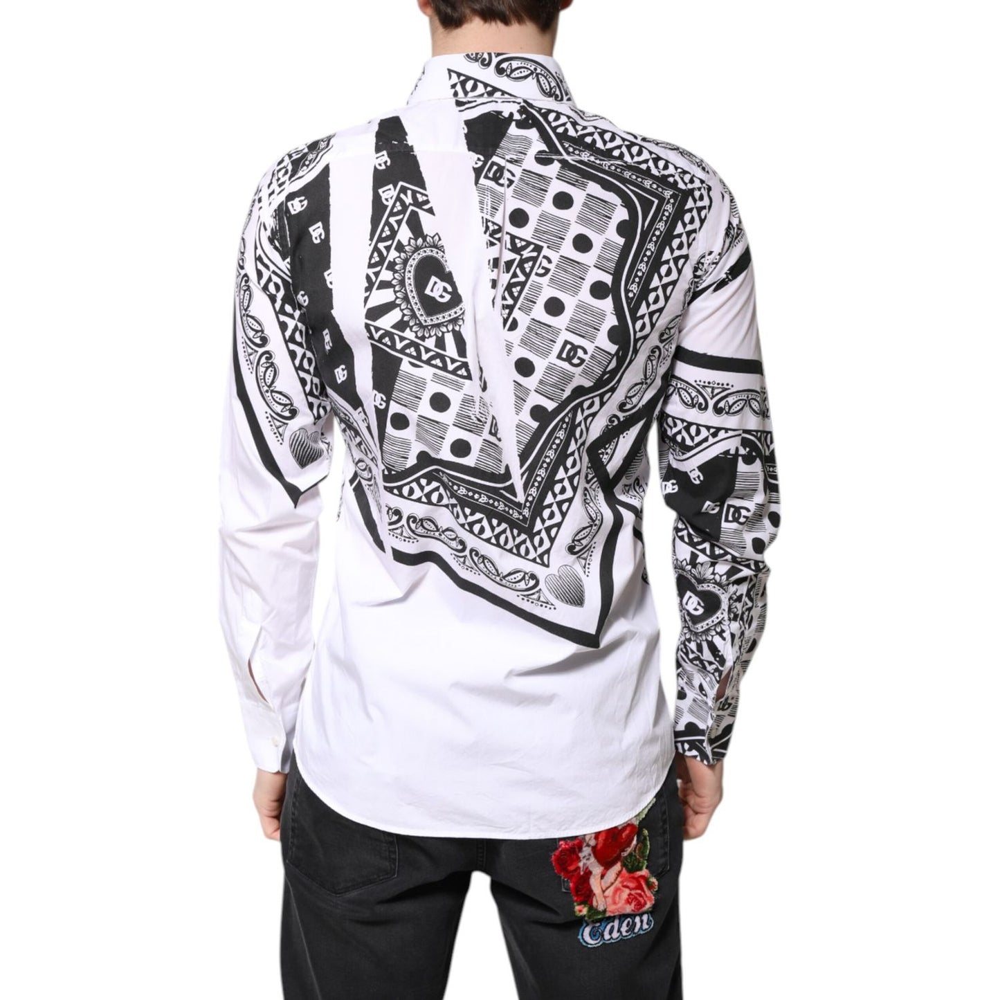 Dolce & Gabbana White Black Bandana MARTINI Men Dress Shirt