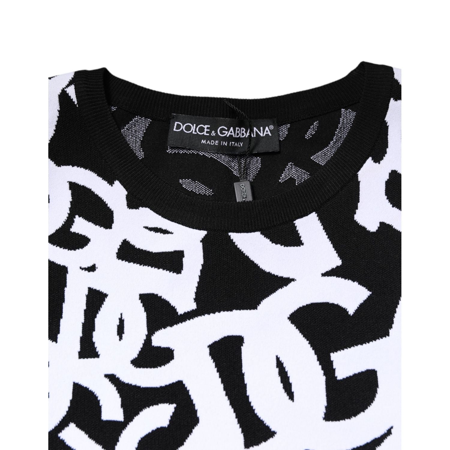 Dolce & Gabbana Black White Logo Print Women Pullover Sweater