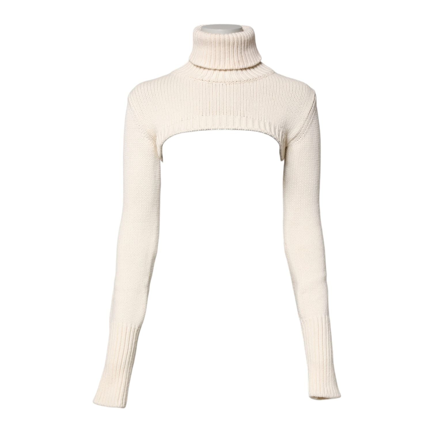 Dolce & Gabbana Ivory Cashmere Turtleneck Cropped Top Sweater