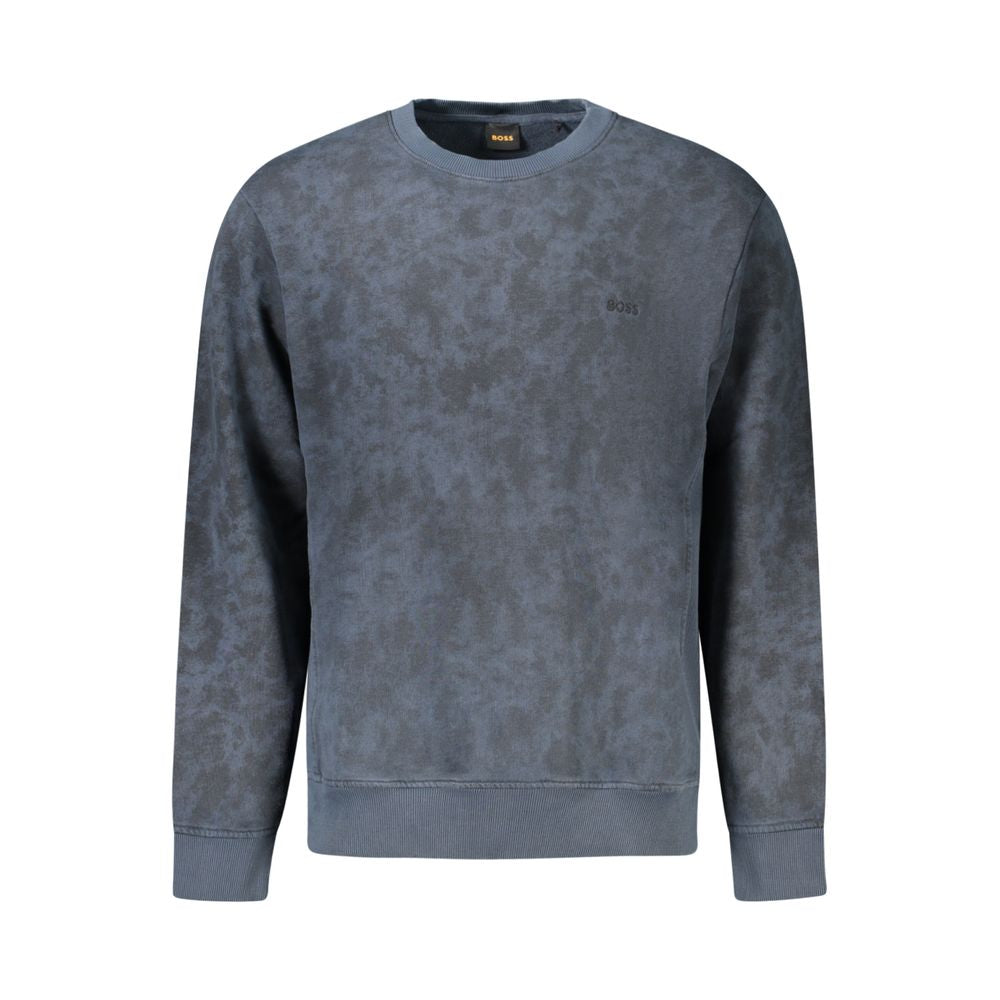 Hugo Boss Blue Cotton Men Sweater with long sleeves and iconic logo, crafted from premium cotton for luxury and comfort.