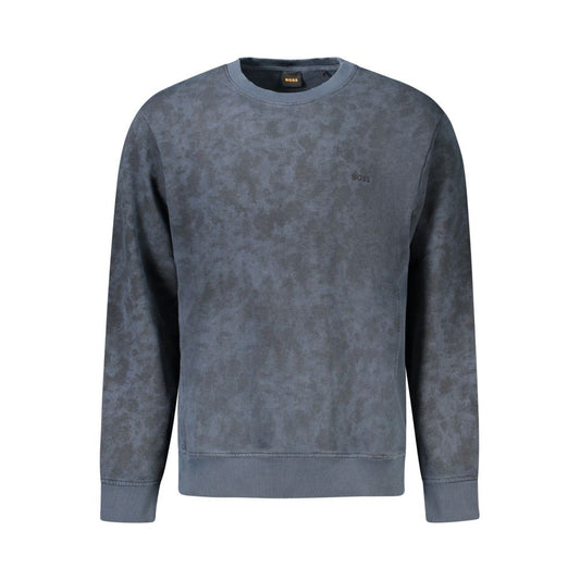 Hugo Boss Blue Cotton Men Sweater with long sleeves and iconic logo, crafted from premium cotton for luxury and comfort.