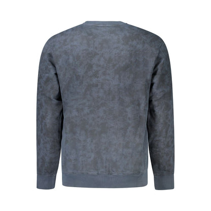 Hugo Boss Blue Cotton Men Sweater with long sleeves and embroidered logo, perfect for casual luxury and comfort. Back view of the sweater.