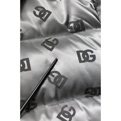 Dolce & Gabbana Silver Logo Full Zip Hooded Quilted Jacket
