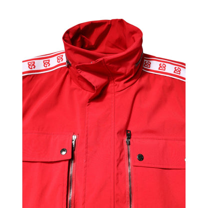 Dolce & Gabbana Red White Nylon Full Zip Windbreaker Jacket
