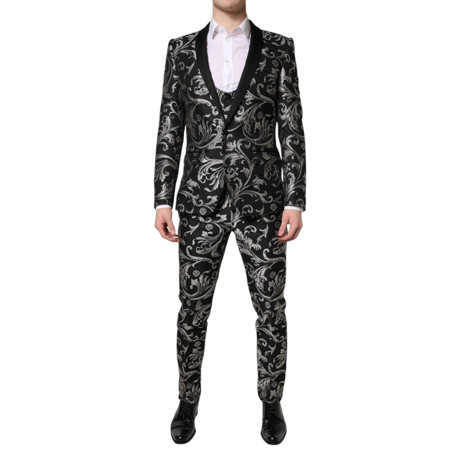 Dolce & Gabbana Black Gray MARTINI Jacquard Men 3 Piece Suit