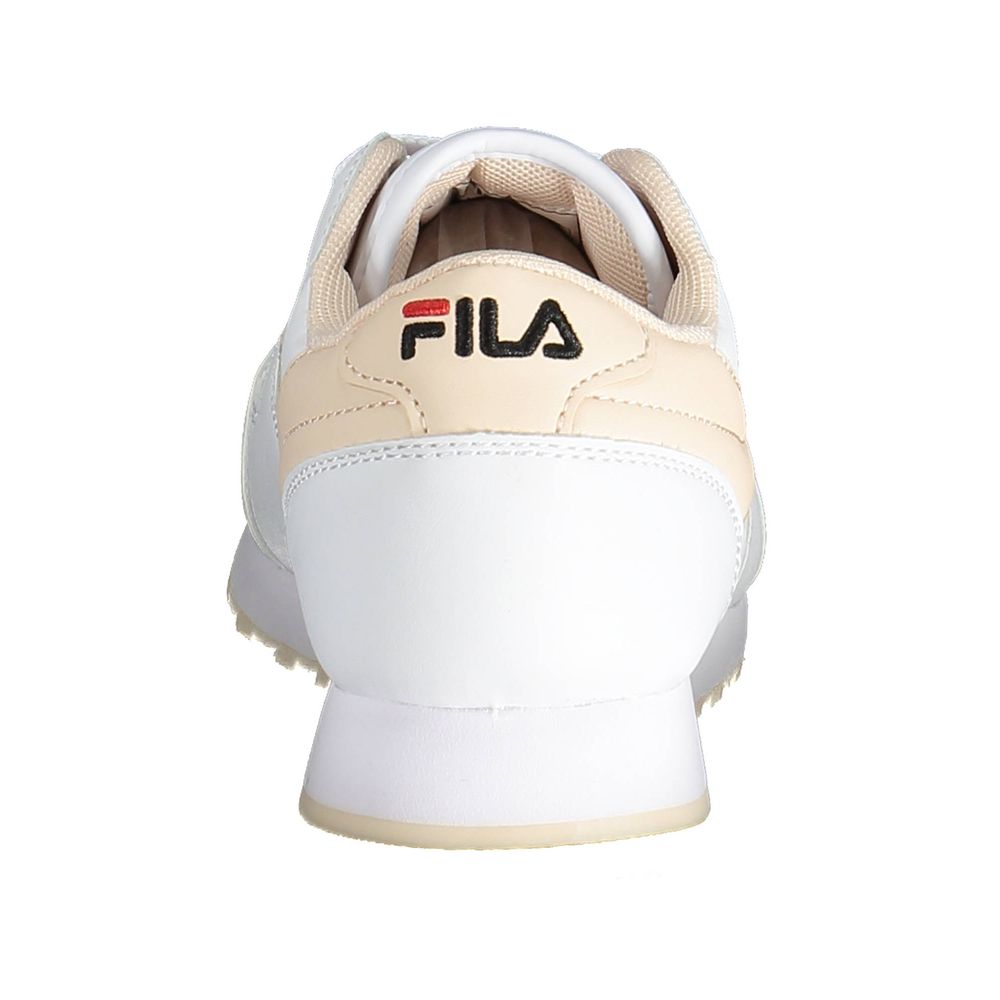 Fila White Synthetic Women Sneaker with contrasting sole viewed from the back, showcasing sporty-chic design and versatile style.