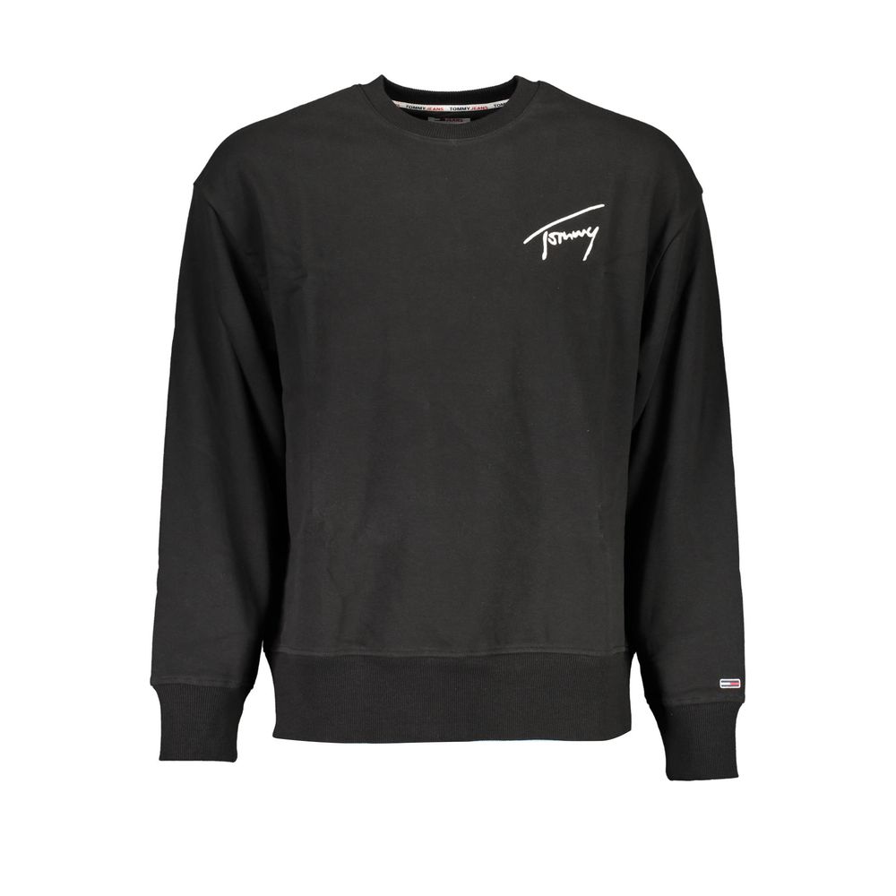 Tommy Hilfiger Black Cotton Men Sweater with logo embroidery, eco-friendly and stylish long sleeve sweatshirt.