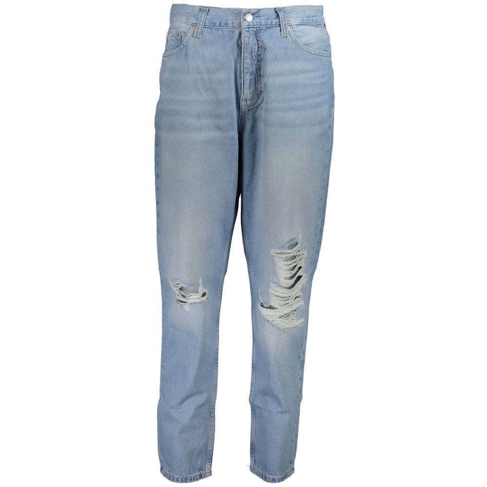 Calvin Klein Blue Cotton Women Jeans with a chic washed effect, 5-pocket design, button and zip closure, comfortable and stylish.