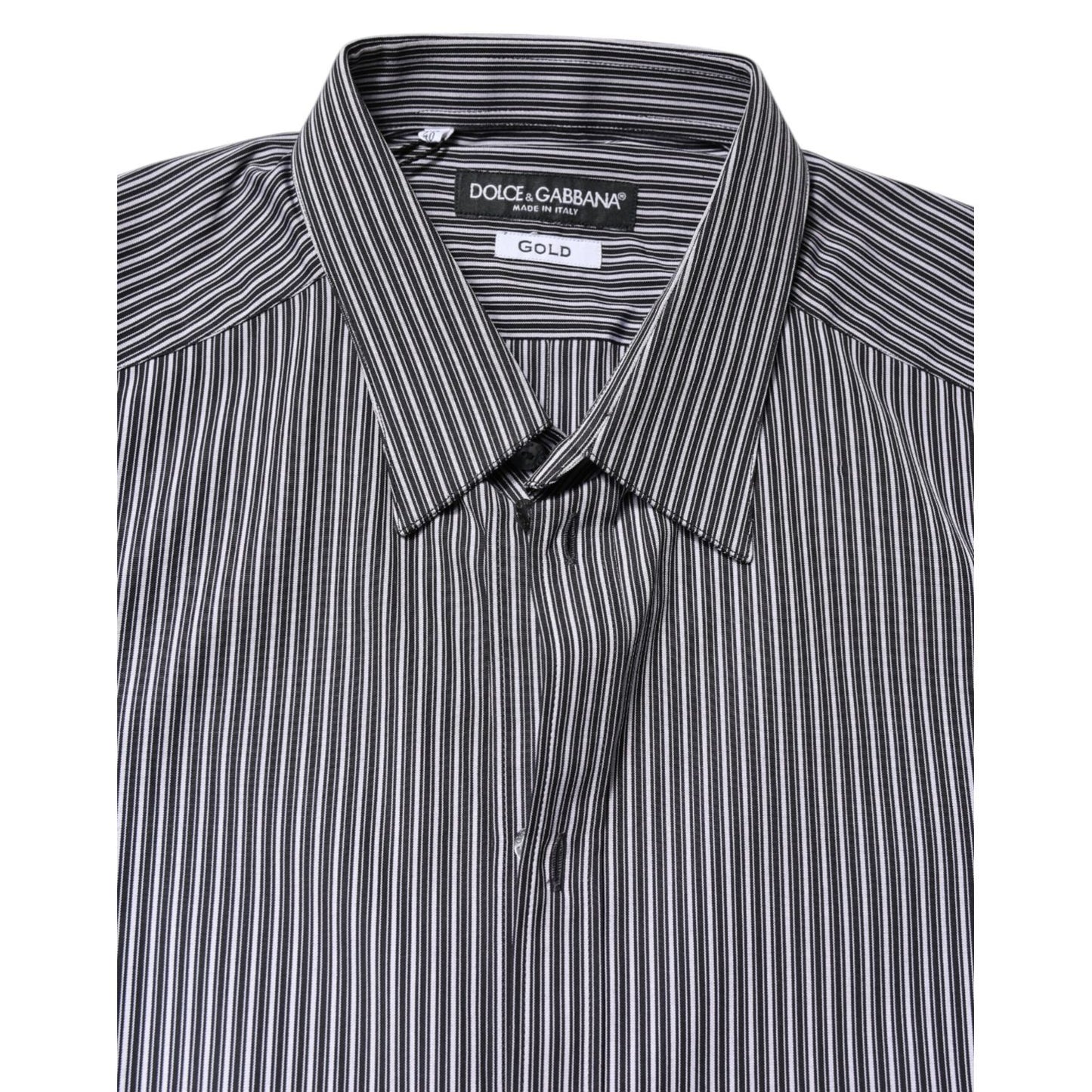 Dolce & Gabbana Black White Striped GOLD Formal Dress Shirt