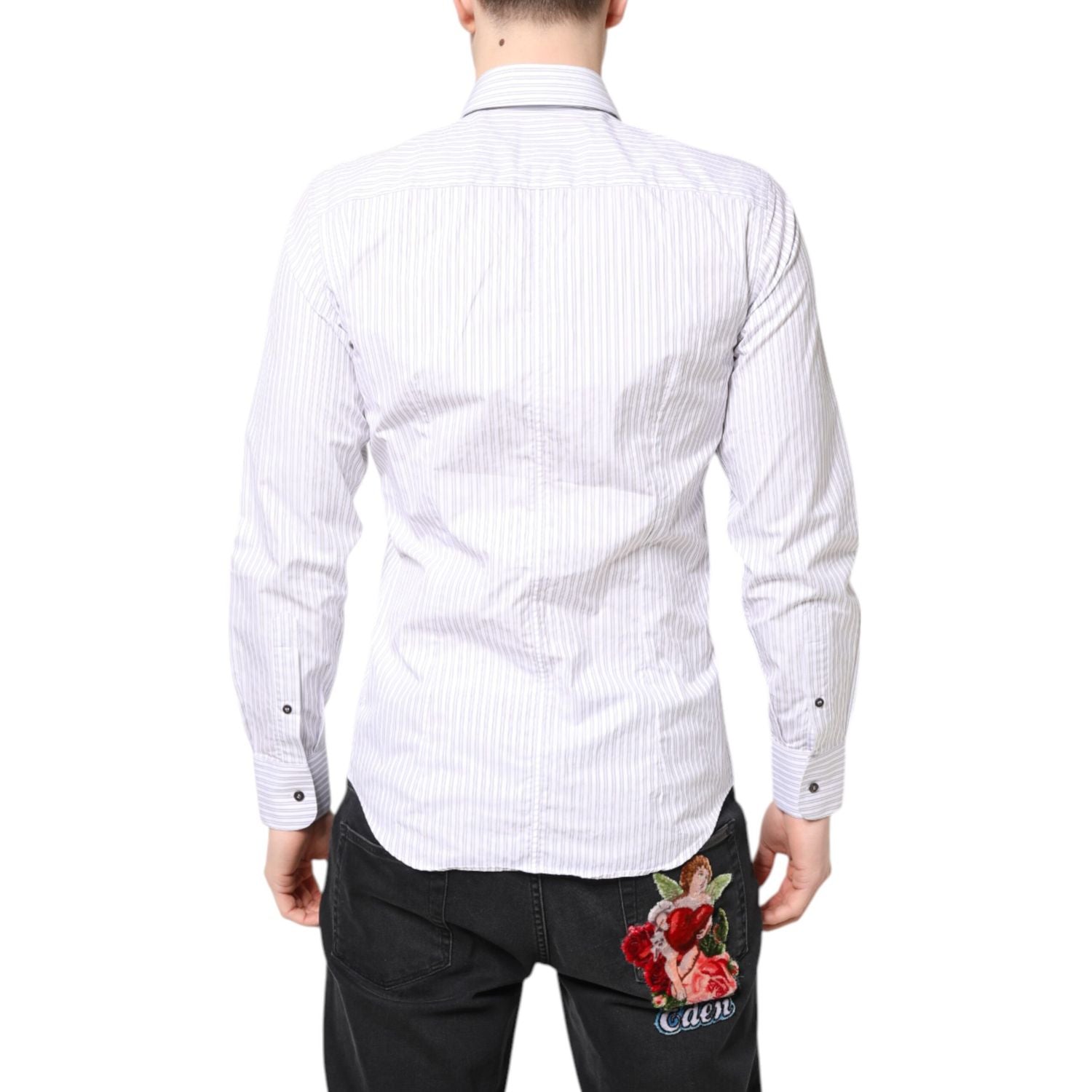 Dolce & Gabbana White Striped Cotton MARTINI Men Dress Shirt