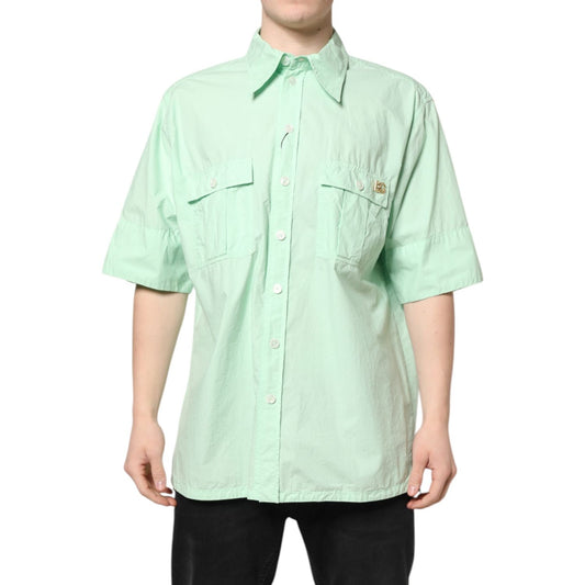 Dolce & Gabbana Green Cotton Short Sleeves Men Casual Shirt