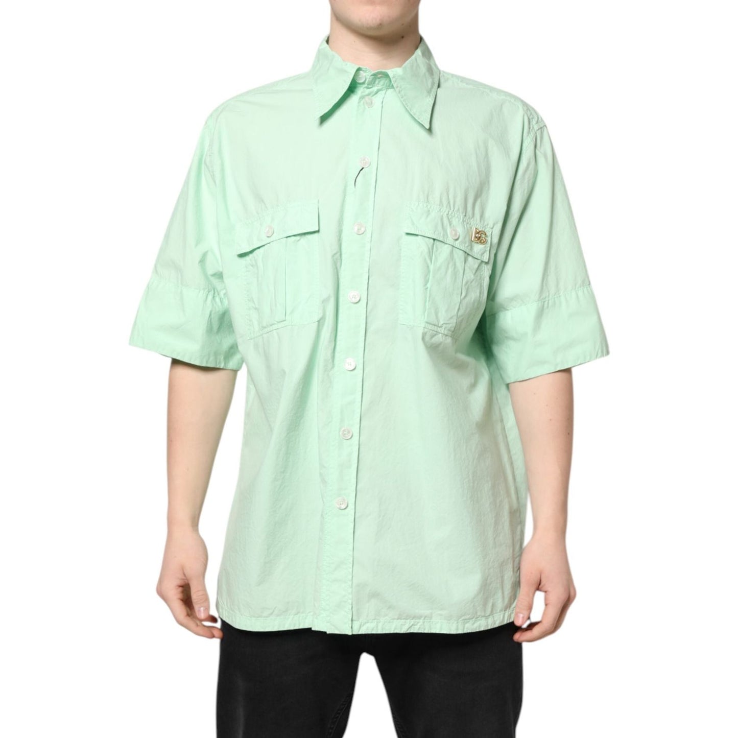 Dolce & Gabbana Green Cotton Short Sleeves Men Casual Shirt