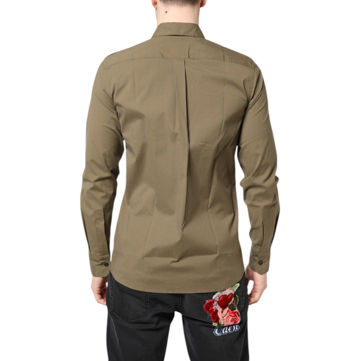 Dolce & Gabbana Brown Cotton Stretch Casual Long Sleeves Shirt