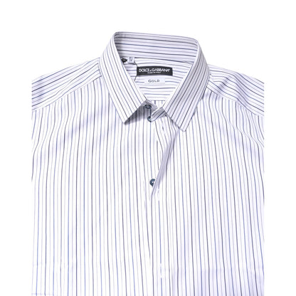 Dolce & Gabbana White Stripes GOLD Cotton Formal Shirt