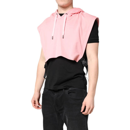 Dolce & Gabbana Pink Cotton Hooded Men Sportswear Vest Sweater