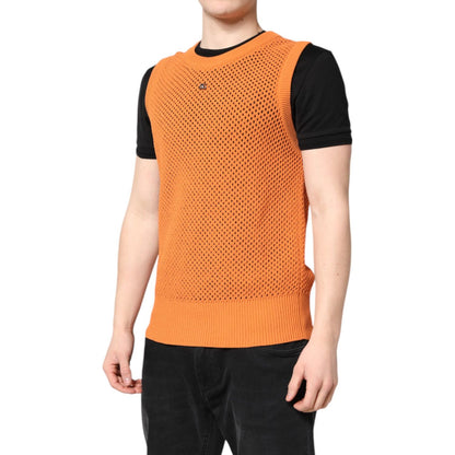 Dolce & Gabbana Orange Cashmere Round Neck Sleeveless T-shirt