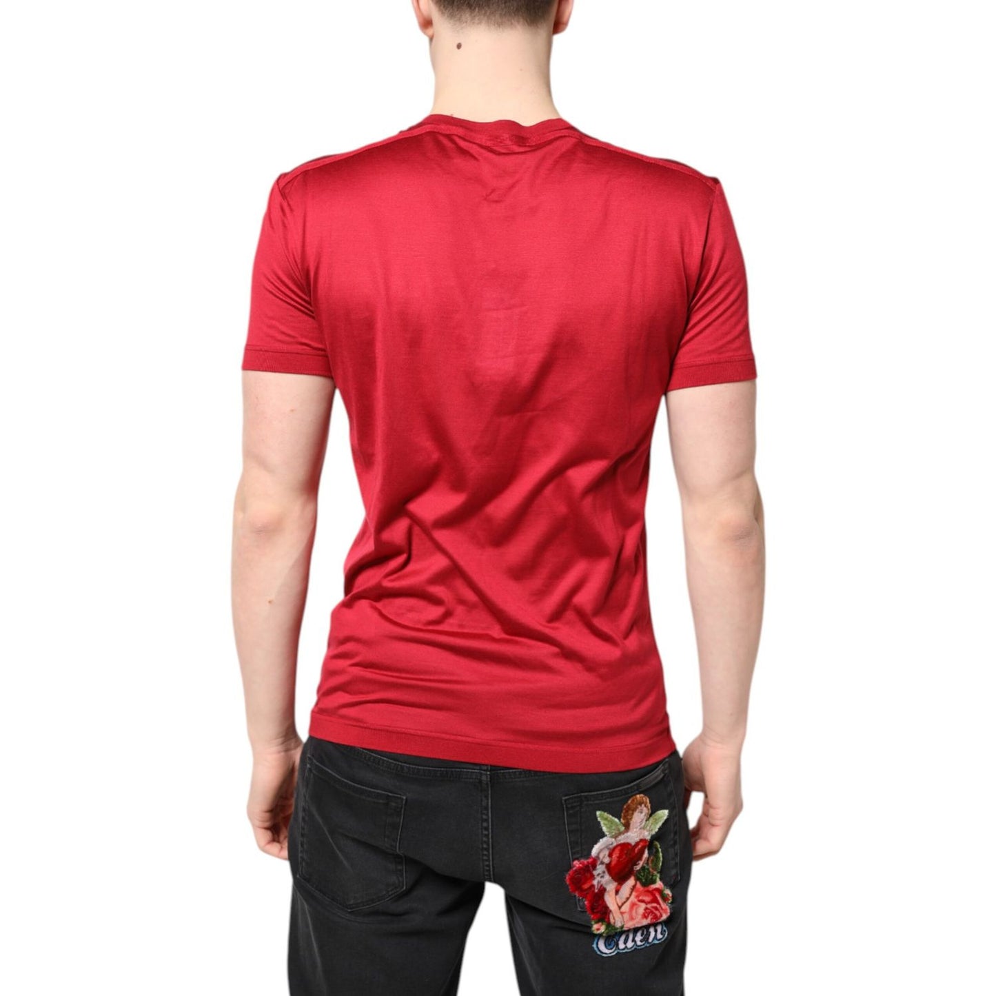 Dolce & Gabbana Red Silk DG Crown Logo Short Sleeve T-shirt