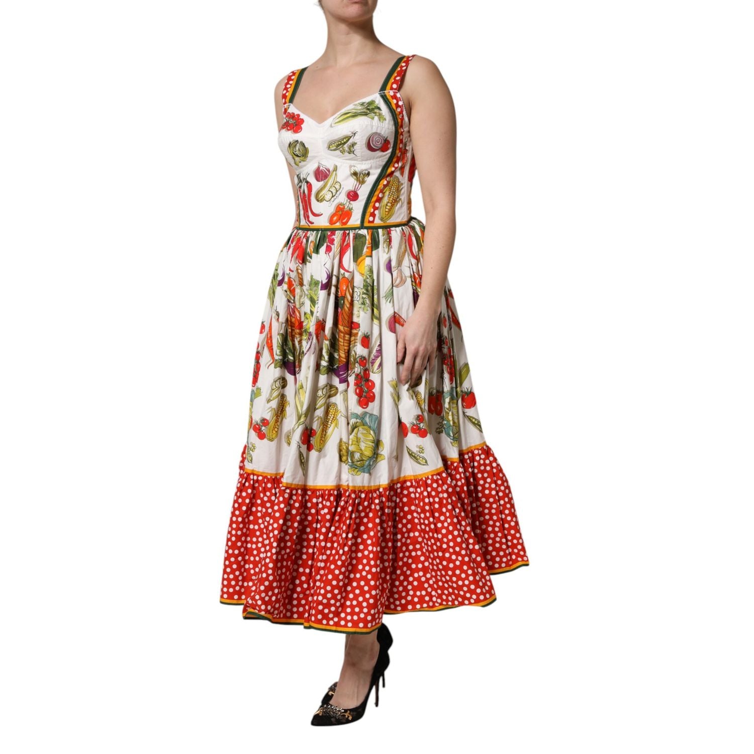 Dolce & Gabbana White Vegetables Sleeveless A-line Midi Dress