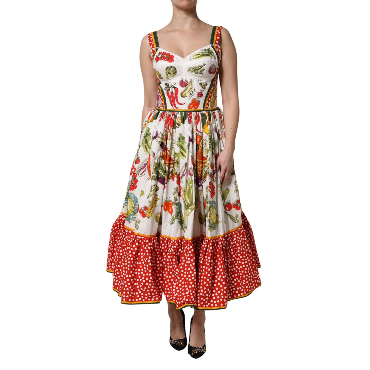 Dolce & Gabbana White Vegetables Sleeveless A-line Dress