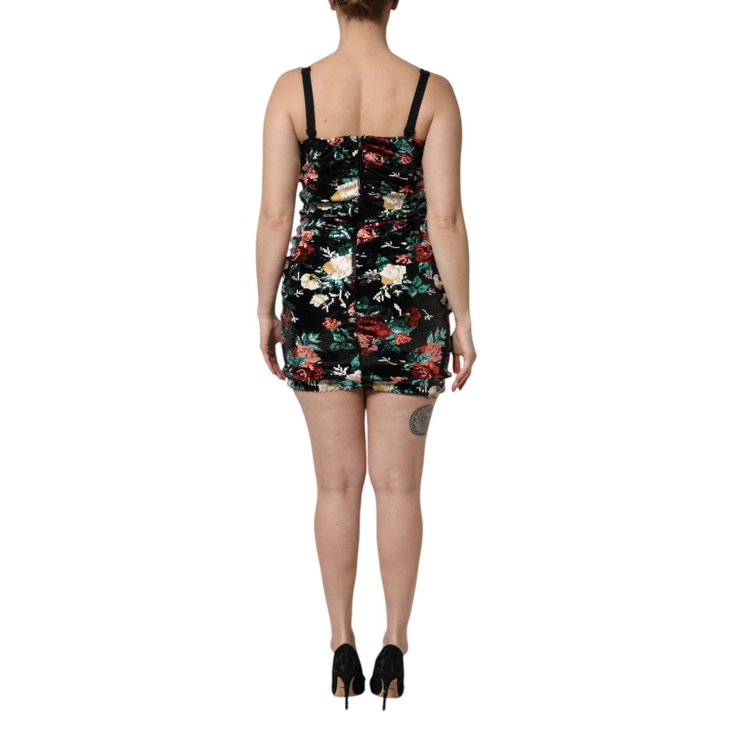 Dolce & Gabbana Black Floral Sequin Sleeveless Sheath Dress