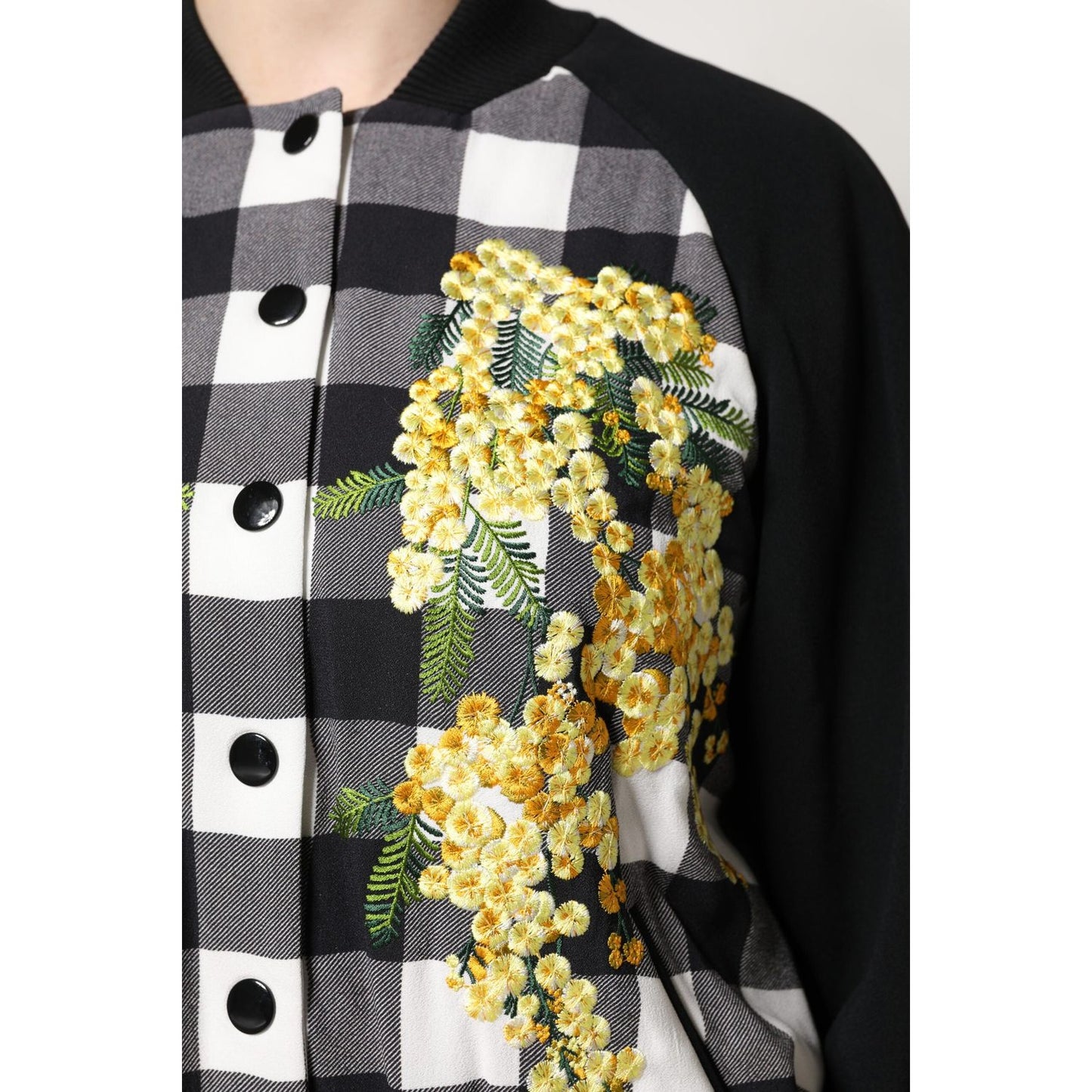 Dolce & Gabbana Black White Check Floral Button Down Jacket JKT41445-36