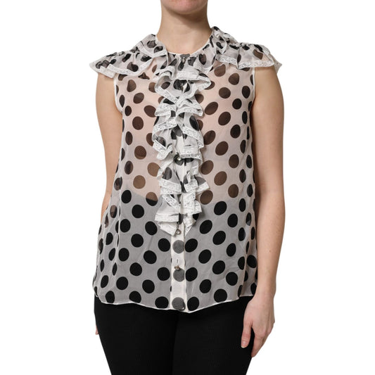 Dolce & Gabbana White Black Polka Dot Cotton Sleeveless Top TSH90250-36