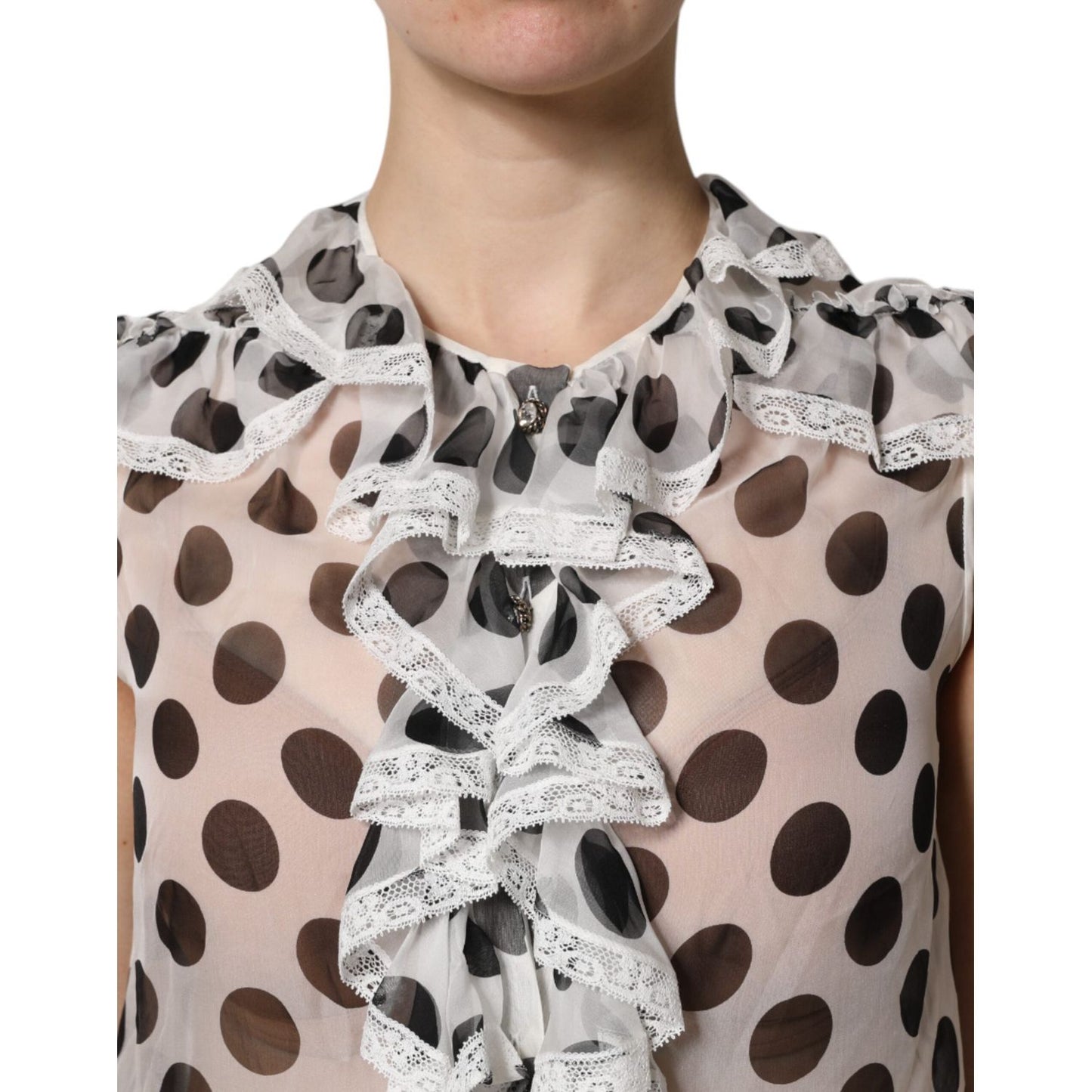Dolce & Gabbana White Black Polka Dot Cotton Sleeveless Top TSH90250-36