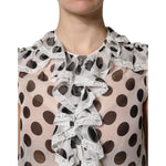 Dolce & Gabbana White Black Polka Dot Cotton Sleeveless Top TSH90250-36