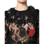 Dolce & Gabbana Black Cotton Floral Lace Women Blouse Top TSH90437-36