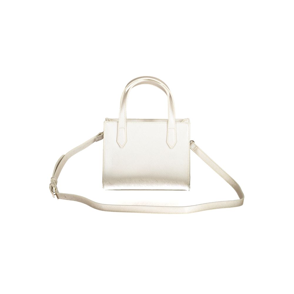 Elegant white handbag with two handles and adjustable strap