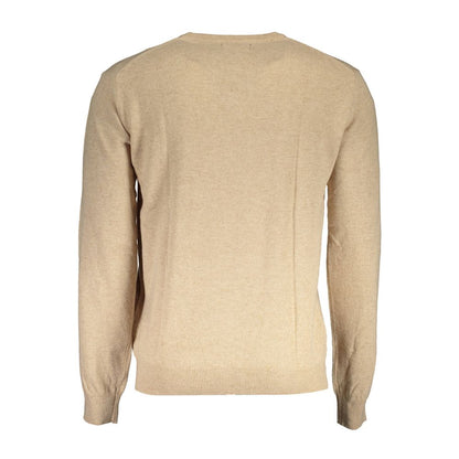 Back view of La Martina Beige Wool Men Sweater displaying classic design and premium craftsmanship.