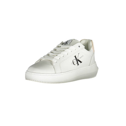 Calvin Klein White Polyester Women Sneaker featuring logo and sustainable design with leather accents for style and comfort.